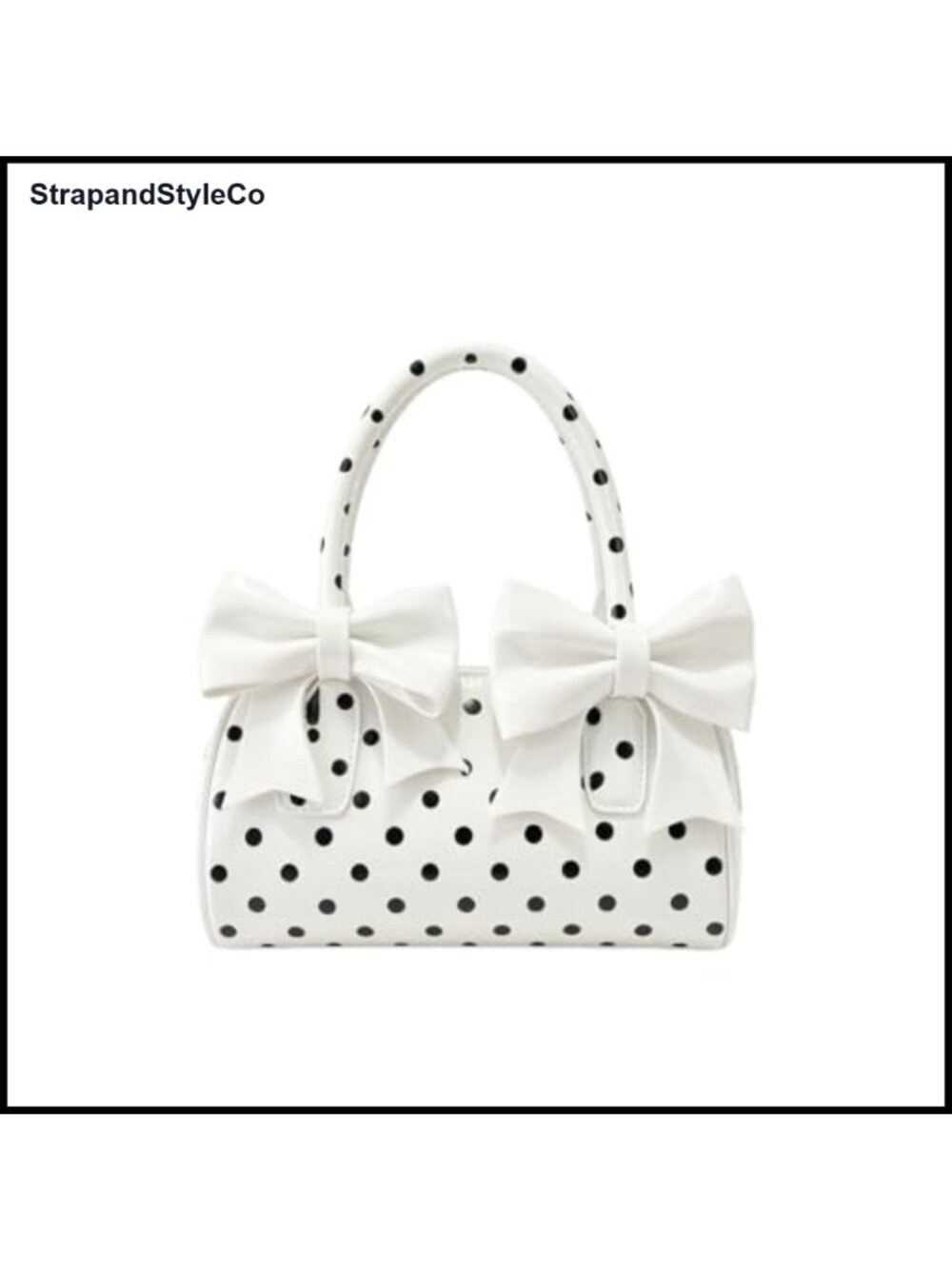 Glossy Patent Leather Polka Dot Top Handle Handbag with Bow Accents